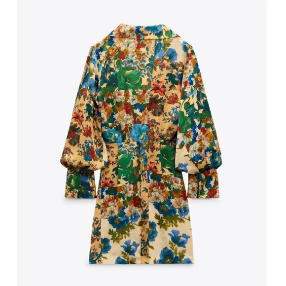 Zara Dresses Zara Floral Print Satin Effect Dress Multicolored Faux